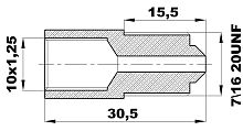 R-281-L/EP20X Переходник (10х1,25вн/7/16"20UNFнар) латунь